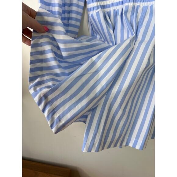 NWT The Femm Keith Poplin Striped Blue and White Long Sleeve Romper Size: Large - Picture 7 of 9